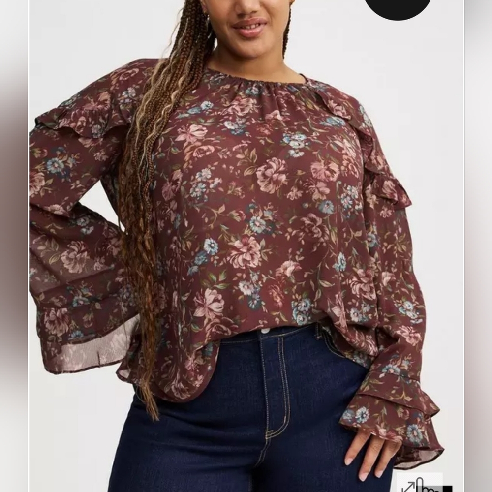 Torrid Chiffon Ruffle Ruffle Sleeve Top - Picture 1 of 10